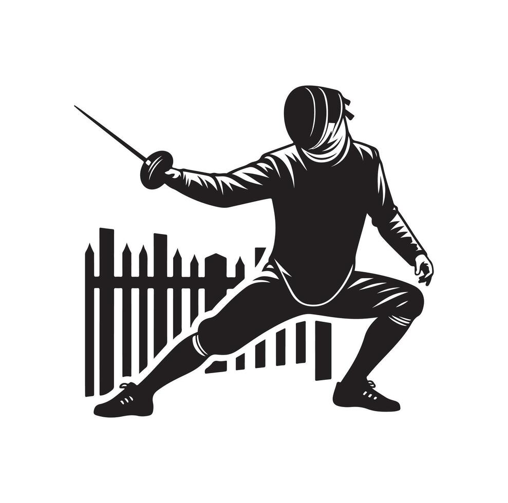 Fencing sport silhouette, side view. fencer illustration vector