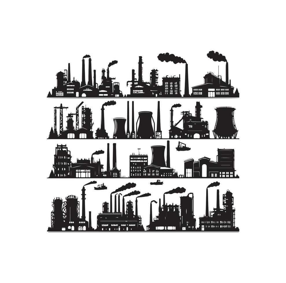 Industrial buildings icons silhouette set illustration vector