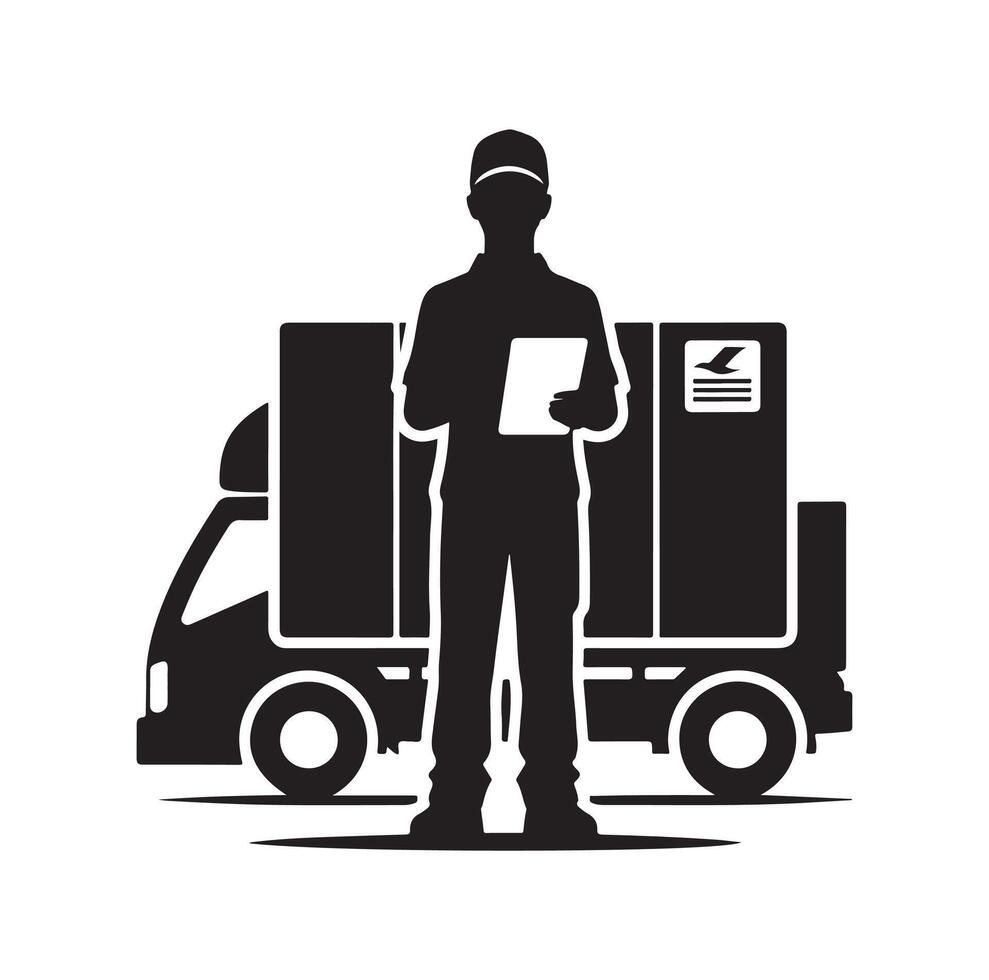 Delivery man silhouette illustration set vector