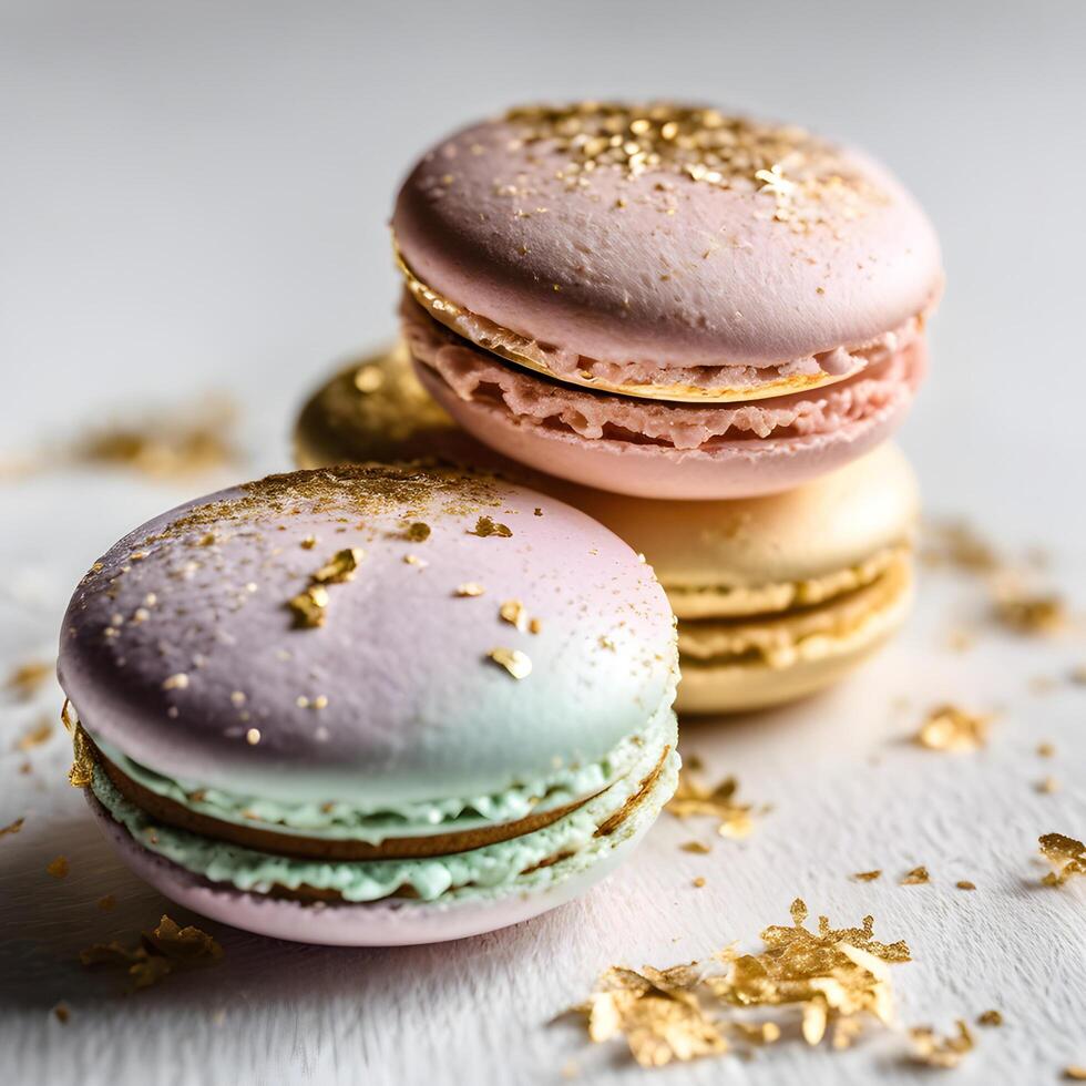 colorful macaroons or macarons and cream. Homemade dessert bakery. AI-Generated photo