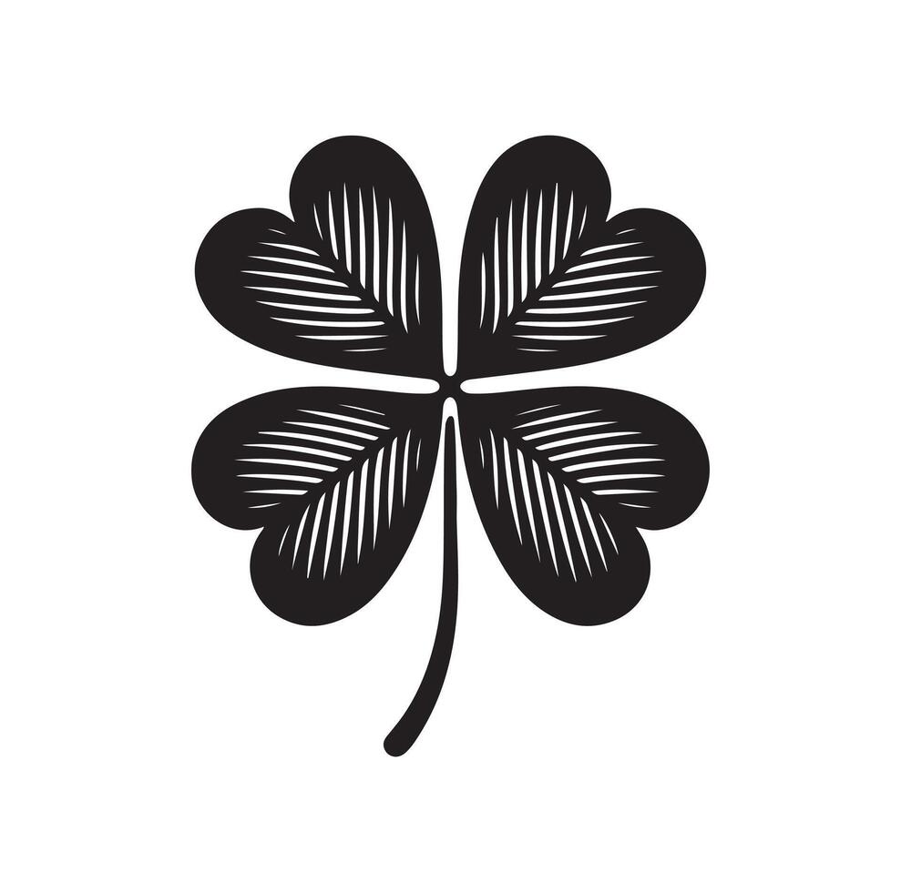 Four-leaf clover icon illustration. Black icon isolated on white background. Clover silhouette. vector