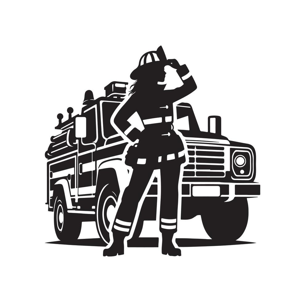 firefighter car illustration icon vector