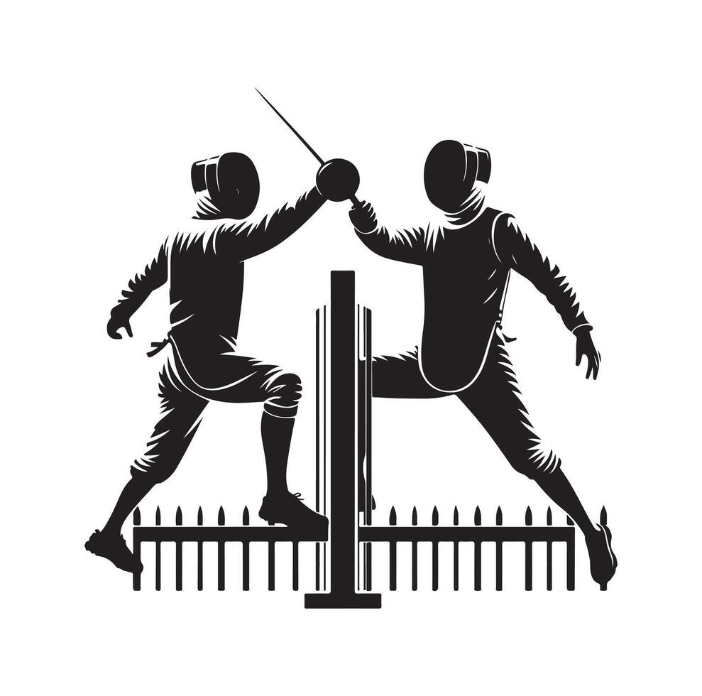 Fencing sport silhouette, side view. fencer illustration vector