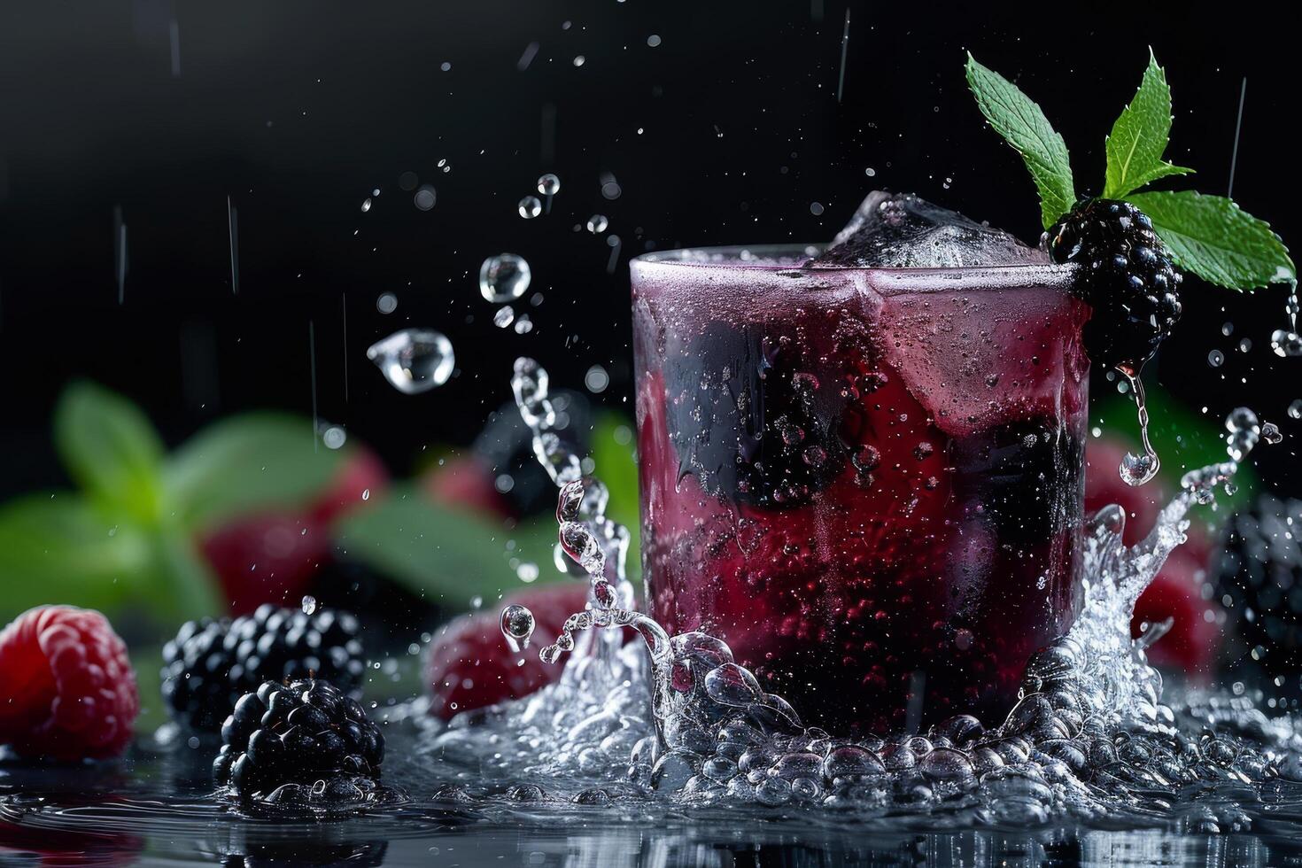 Appetizing blackberry juice patterns for packaging design photo