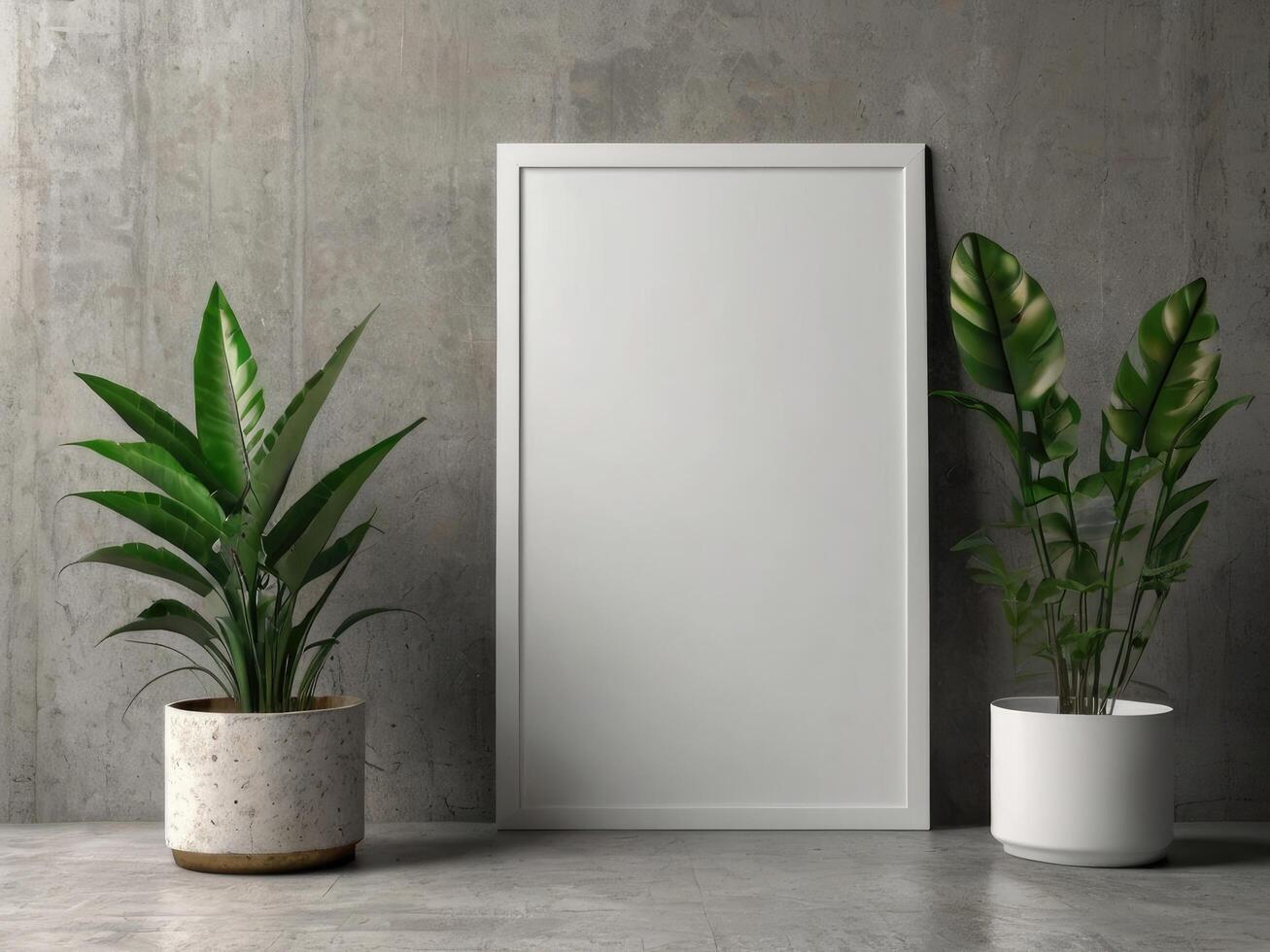 Frame picture mockup with vertical wooden frame in living room interior background.3d rendering photo