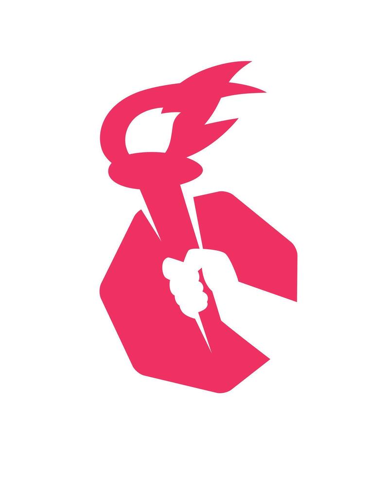 Logo, torch in hand. Image is isolated on white background. A symbol of rebellion, revolution and brotherhood. Struggle for rights. Emblem for the company, brand. Sign. Education. vector
