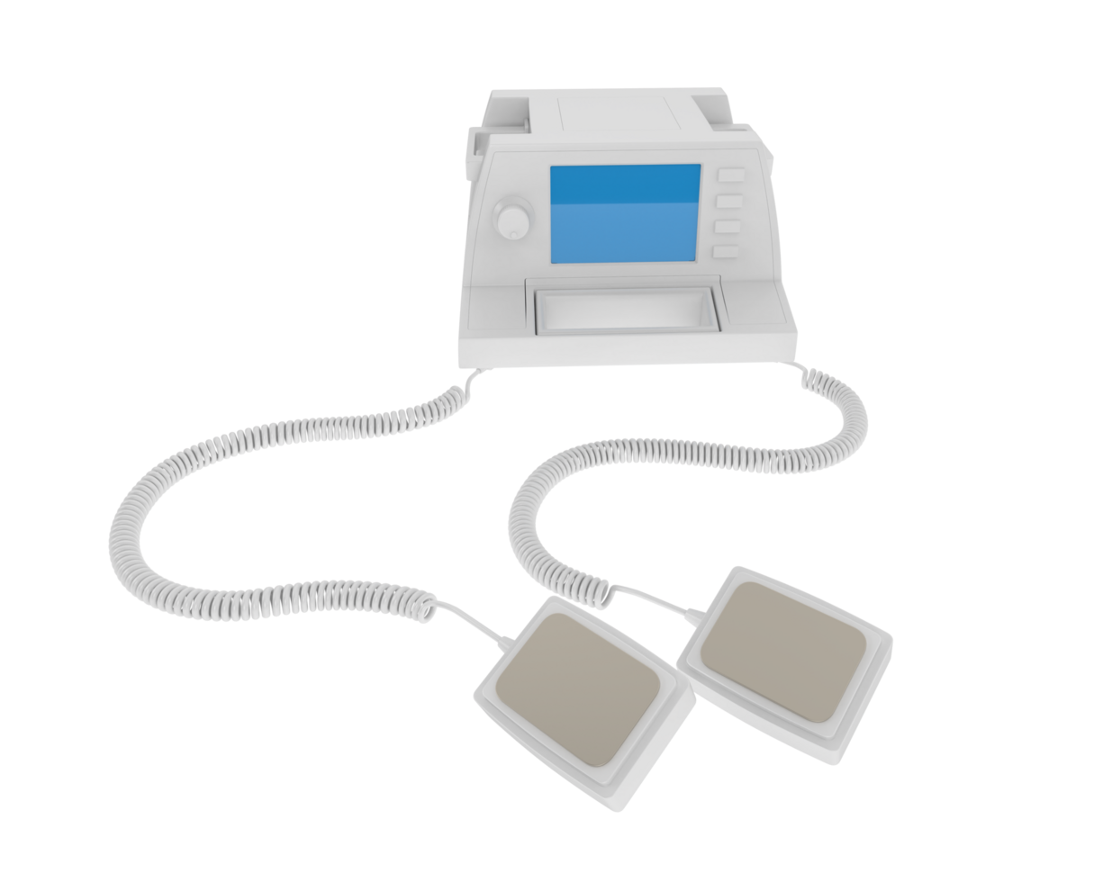 Defibrillator isolated on background. 3d rendering - illustration png