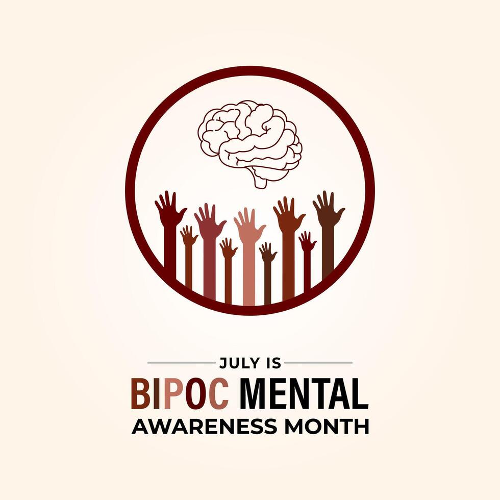 Bipoc Mental Health Awareness Month. It was created to bring awareness to the unique mental health. Banner poster, flyer and background design. vector