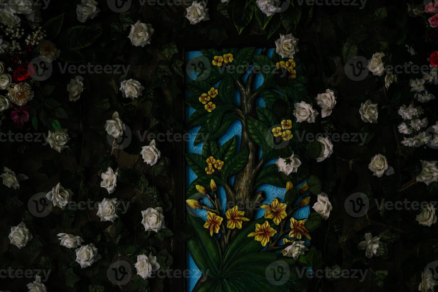 A mural depicting vibrant blossoms, infusing the surroundings with a burst of color and the timeless allure of nature's grace. photo