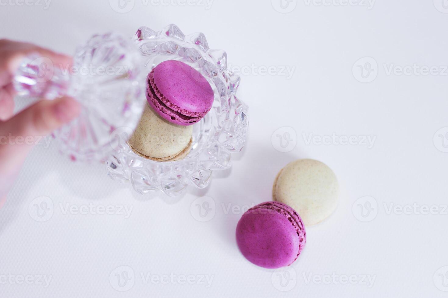 colorful macaroons in a basket photo