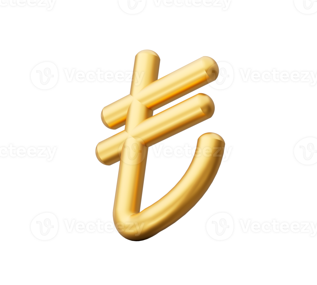 Gold Turkish Lira sign 3D illustration png