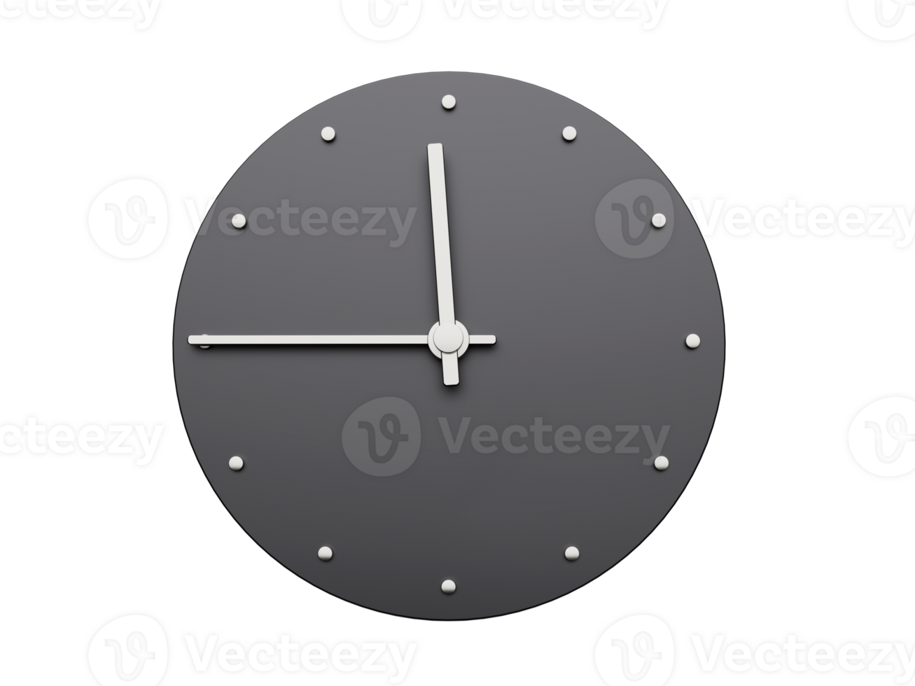 Simple clock gray quarter to twelve Modern Minimal Clock. 3D illustration png