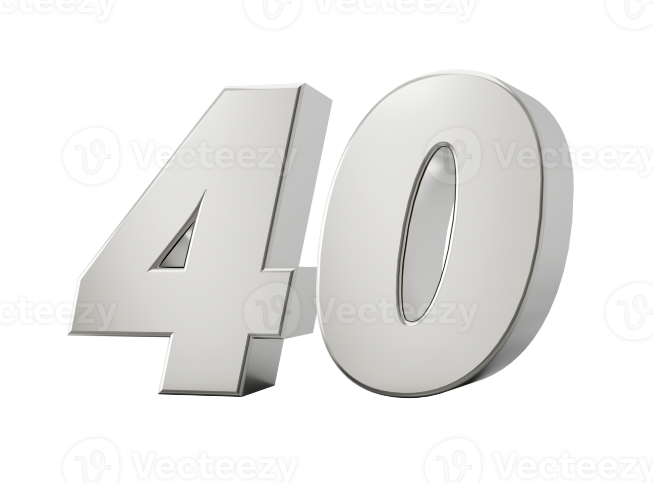 Silver 3d numbers 40 forty. 3d illustration png