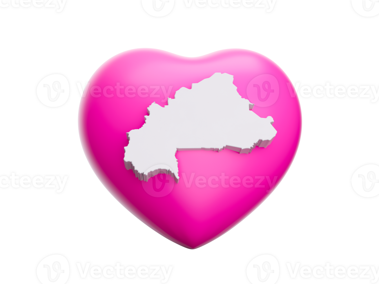 3d Pink Heart With 3d White Map Of Burkina Faso , 3d illustration png