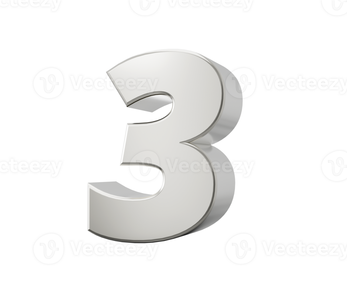 Silver 3 three 3d numbers. 3d illustration png