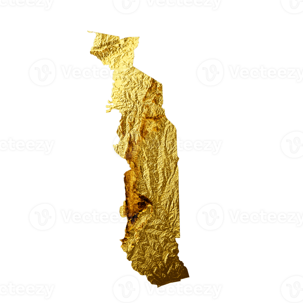 Togo Map Golden metal Color Height map 3d illustration png