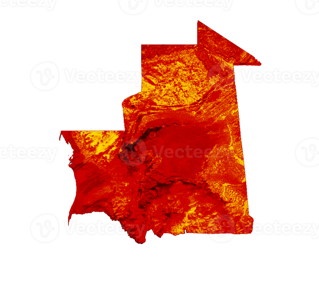Mauritania map with the flag Colors Yellow green and Red Shaded relief map 3d illustration png