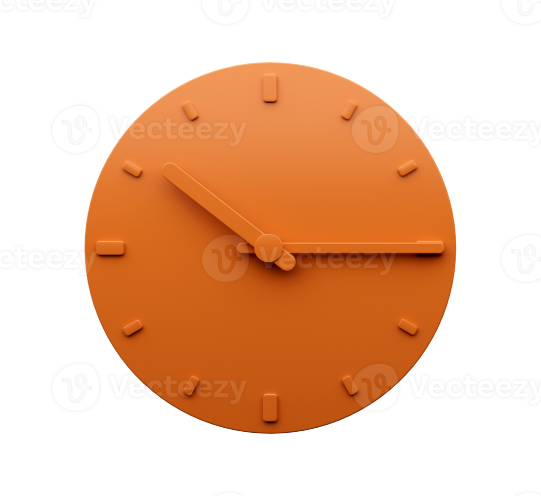 Minimal Orange clock quarter past Ten o'clock abstract Minimalist wall clock Ten fifteen 3d Illustration png