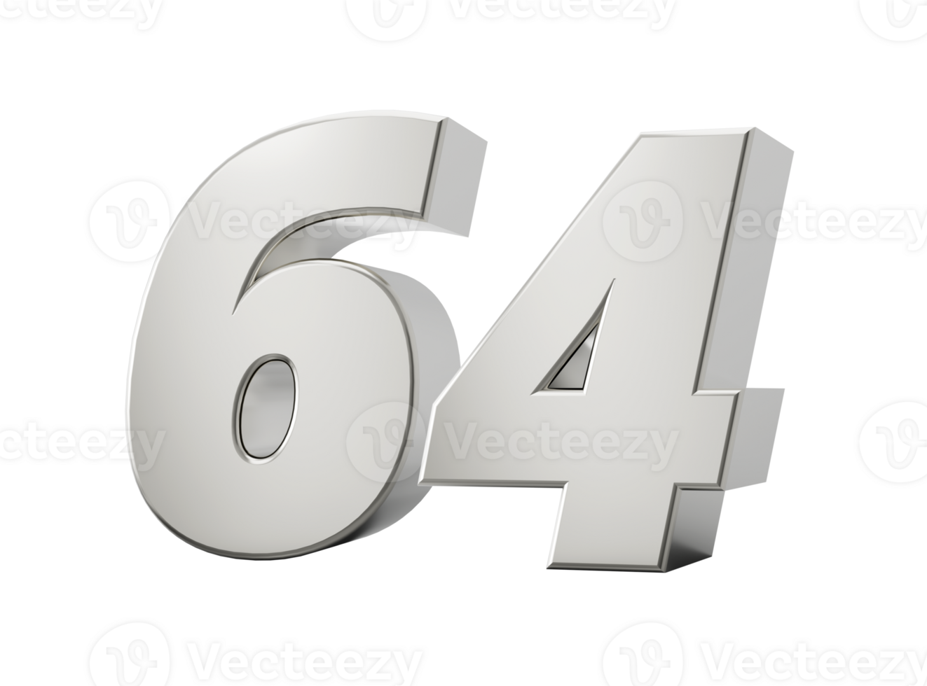 Silver 3d numbers 64 Sixty four. 3d illustration png