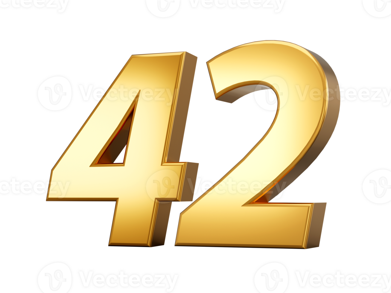 Golden metallic Number 42 Forty two, 3d illustration png
