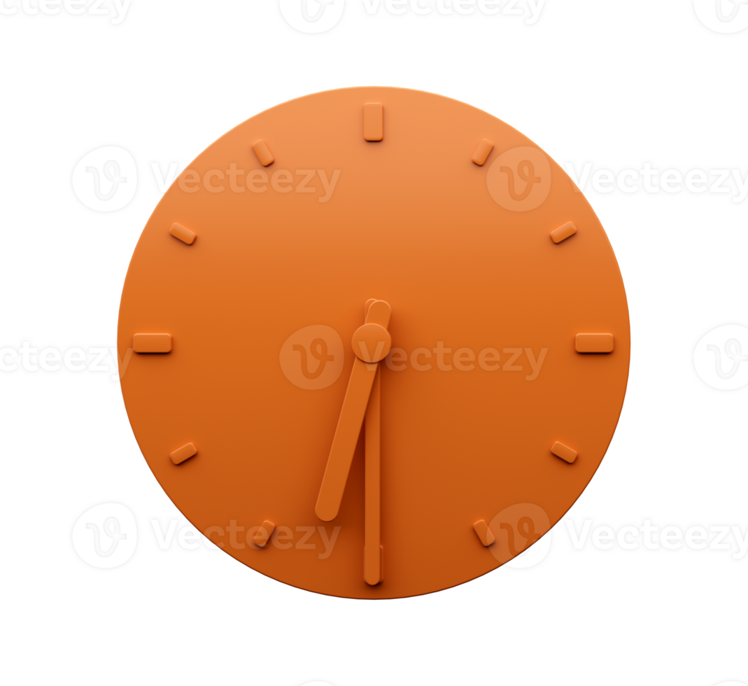 Minimal Orange clock Half past Six o'clock abstract Minimalist wall clock 3d Illustration png