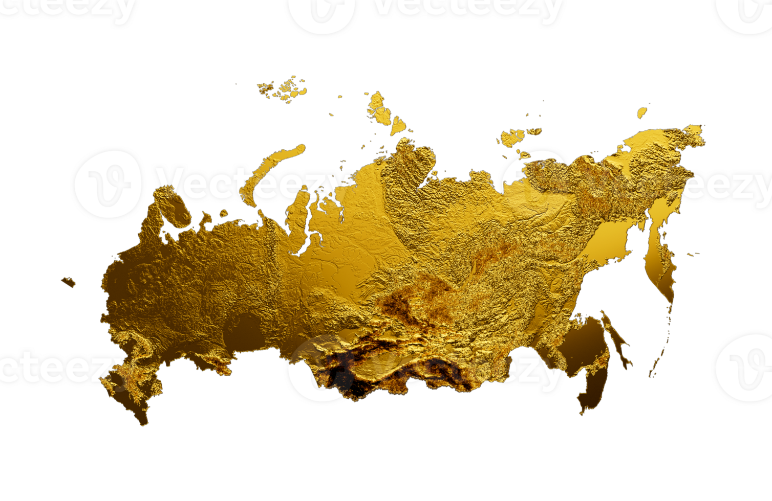 Russia Map Golden metal Color Height map 3d illustration png