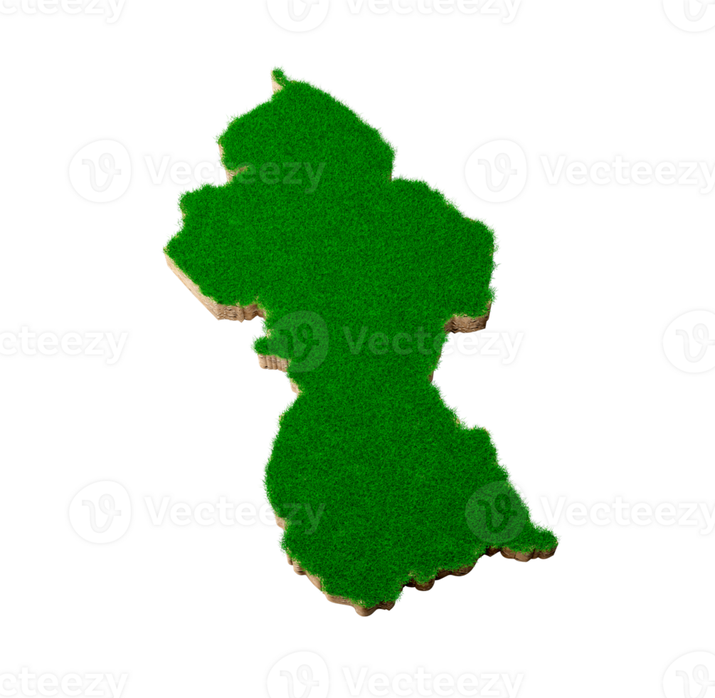 Guyana Map soil land geology cross section with green grass and Rock ground texture 3d illustration png