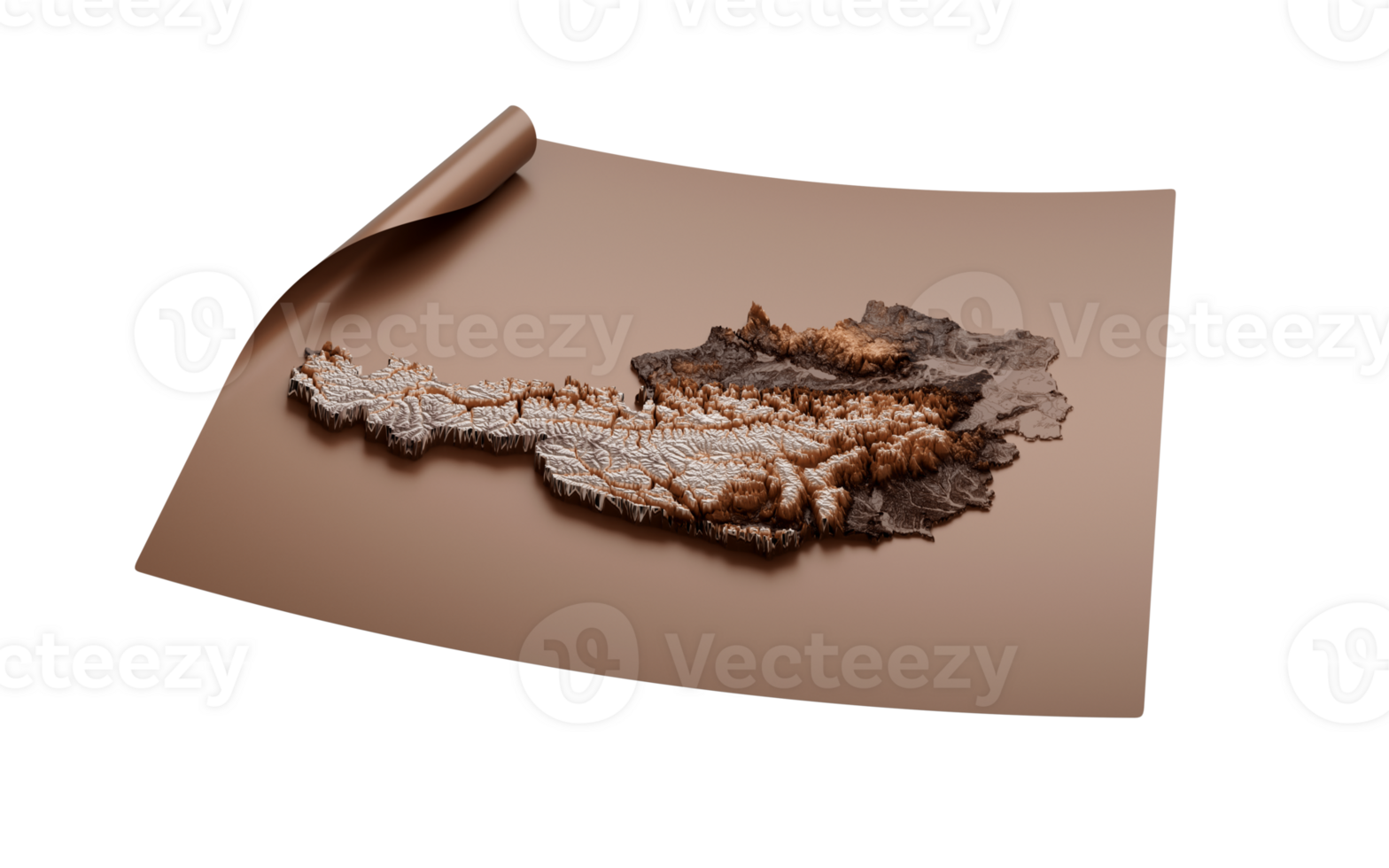 Map Of Austria Old Style Brown On Unrolled Map Paper Sheet, 3D illustration png
