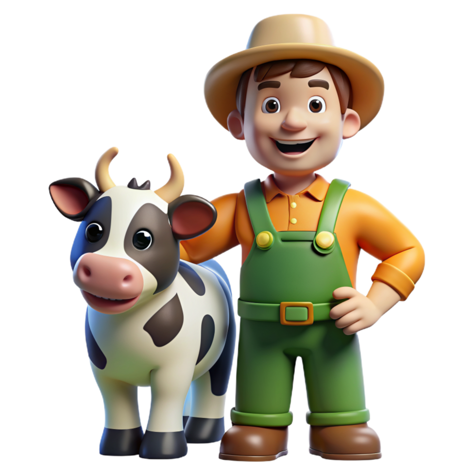 Farmer with Cow 3d png
