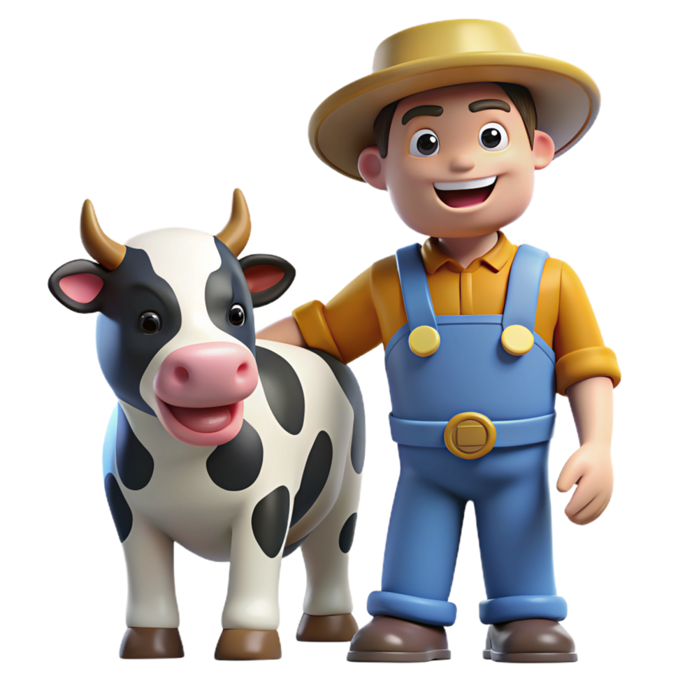 Farmer with Cow 3d Character png