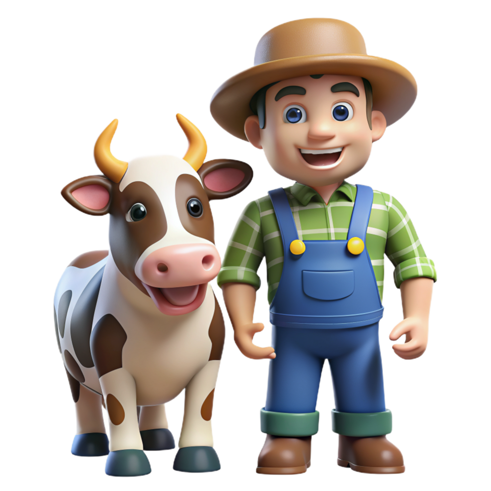 Farmer with Cow 3d Style png