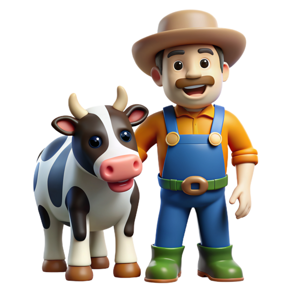 Farmer with Cow 3d Image png