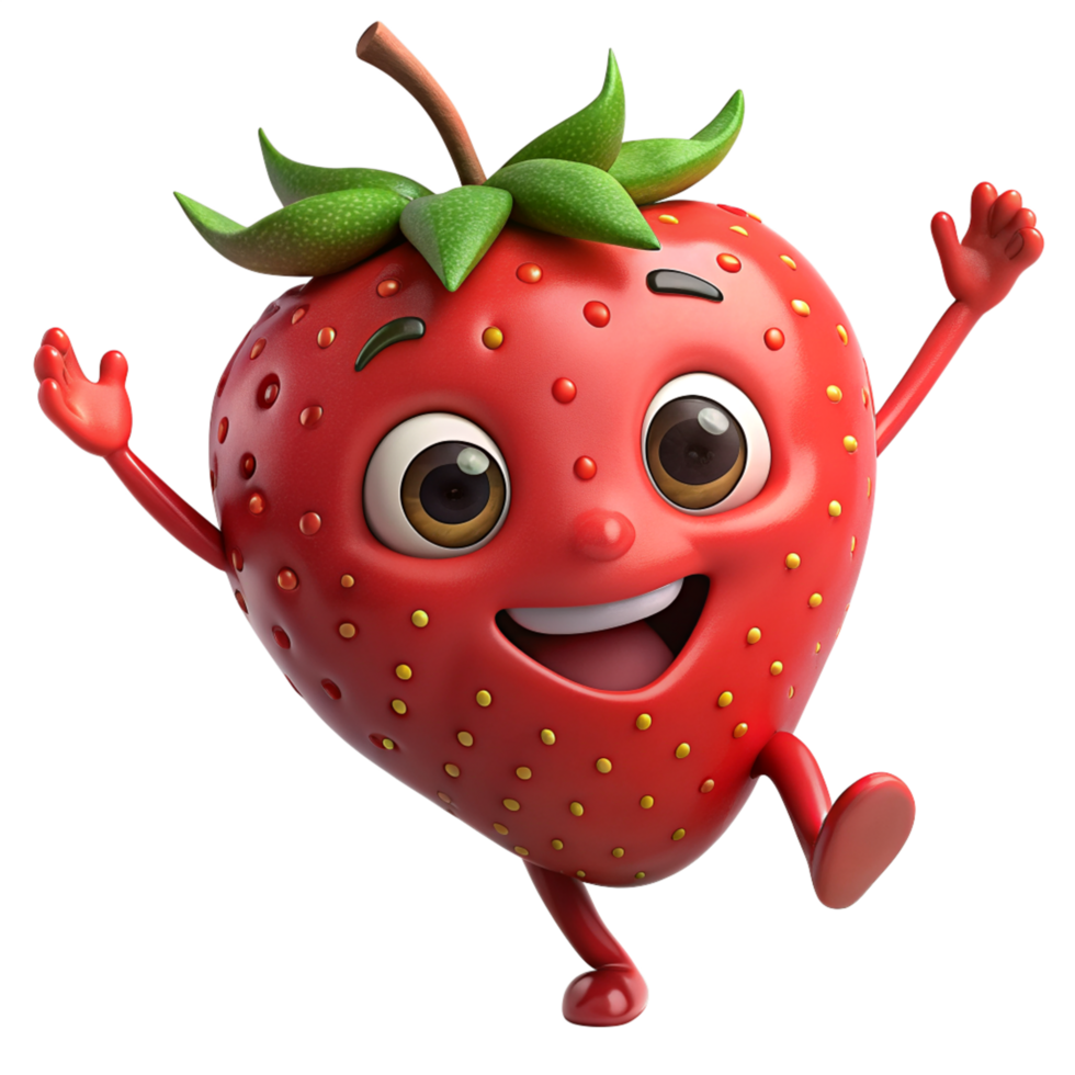 Happy Strawberry Mascot 3d Image png