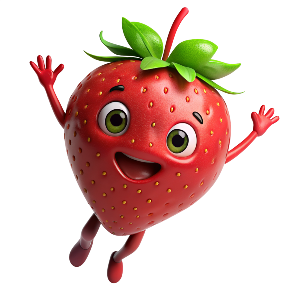 Happy Strawberry Mascot 3d Graphic png