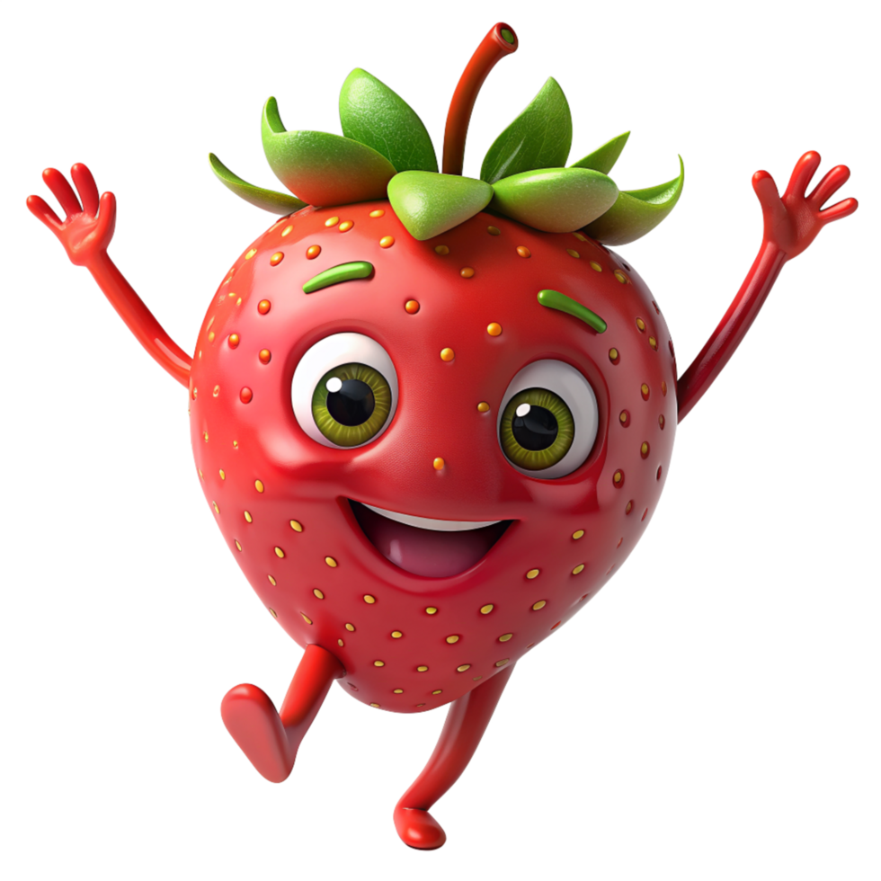 Happy Strawberry Mascot 3d Character png