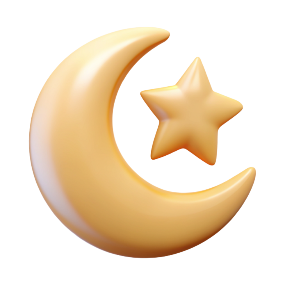 Crescent Moon with Star 3d png
