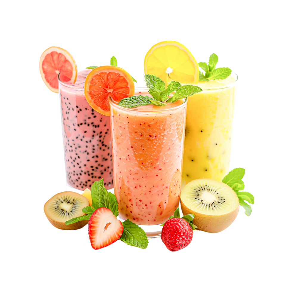Refreshing tropical smoothie featuring a mix of vibrant fruits for a nutritious and vitamin-rich drink png