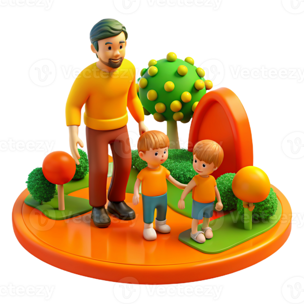 a family in a park 3d with transparent background png