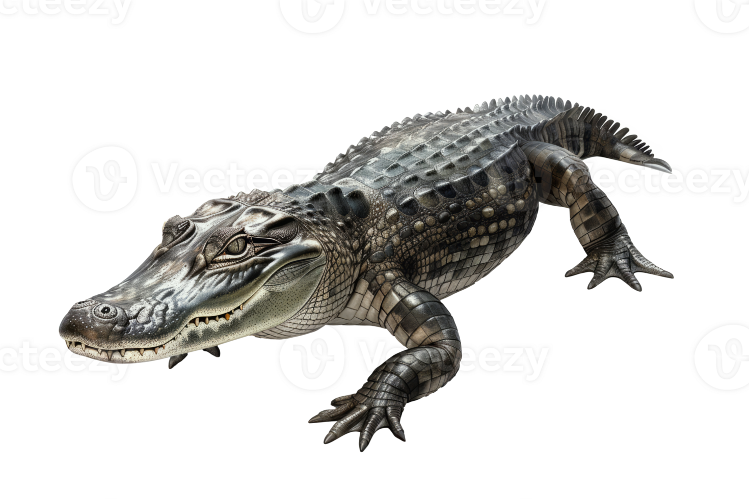 Full body crocodile. Dangerous alligator portrait png
