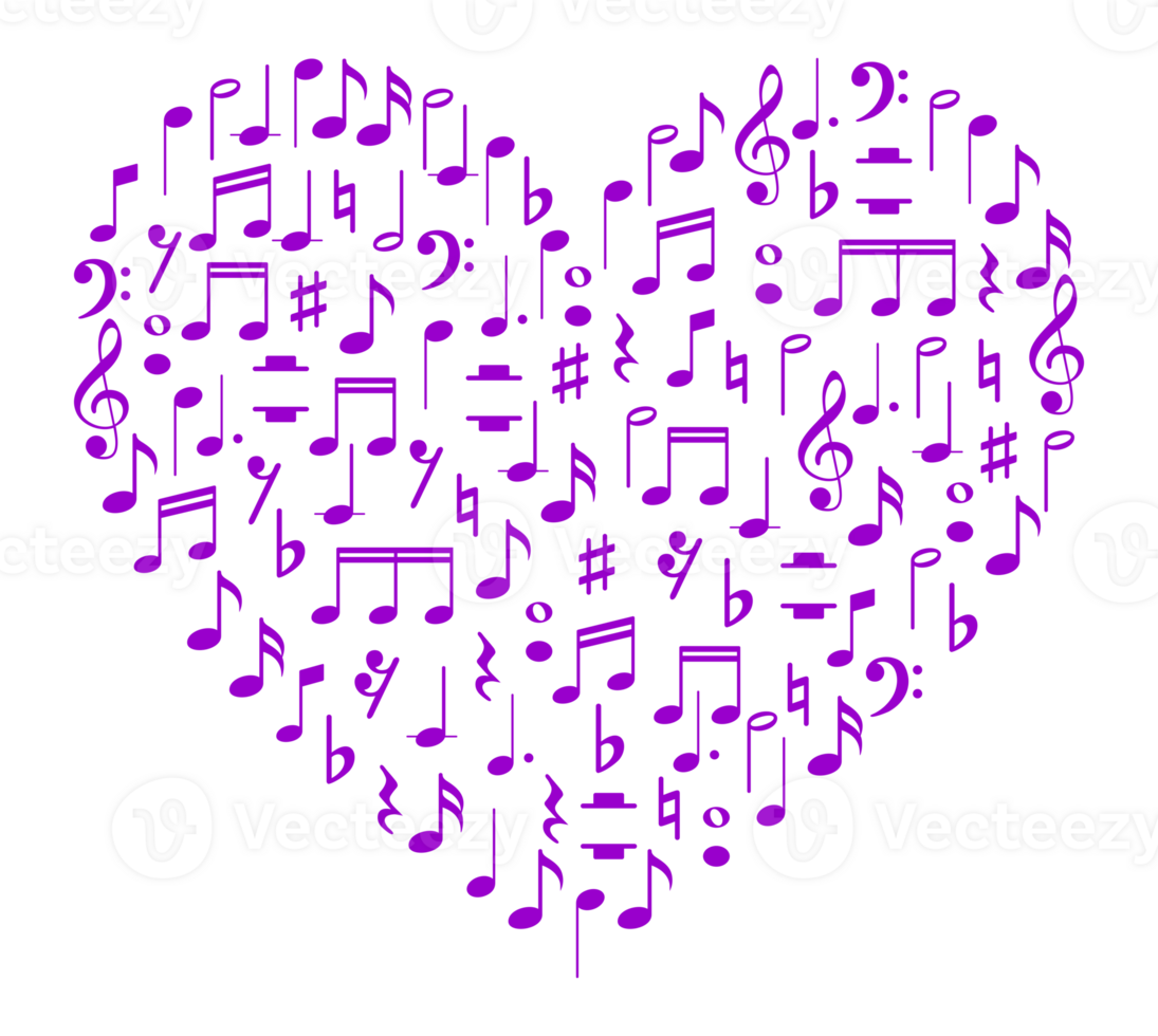 Heart Shape created from Musical Notation Sign or Musical Key Icon Symbol, can use for Logo Gram, Pictogram, Art Illustration, Decoration, Ornate, Background, Cover, Music Event Poster, etc. png