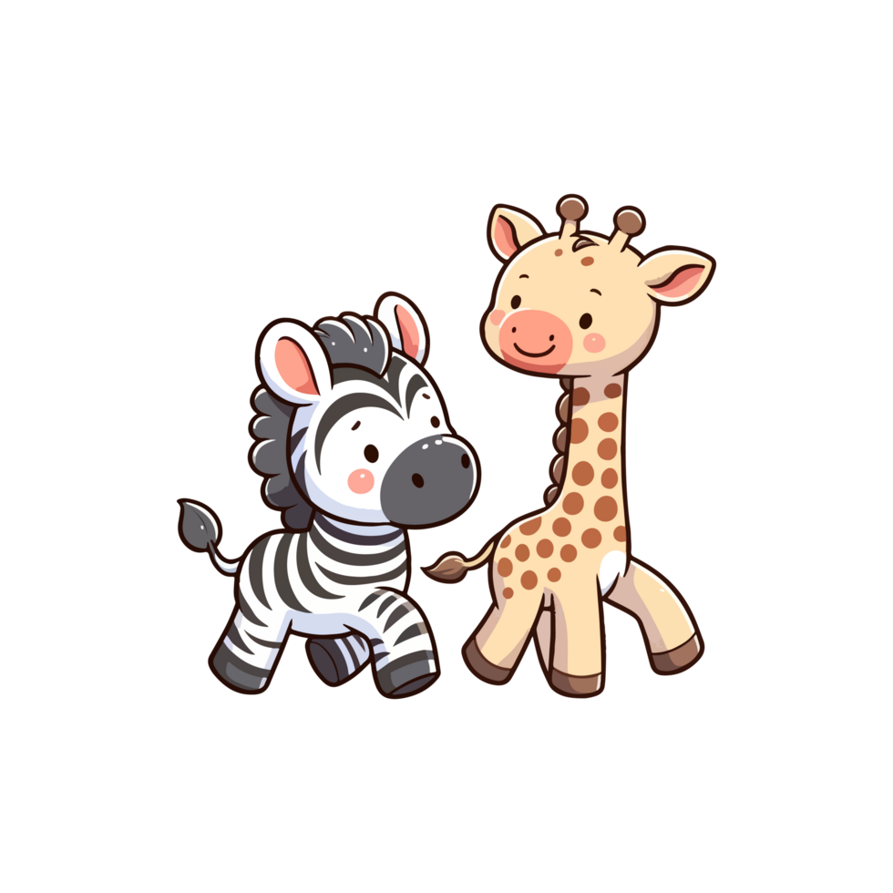 cute zebra and giraffe icon character png