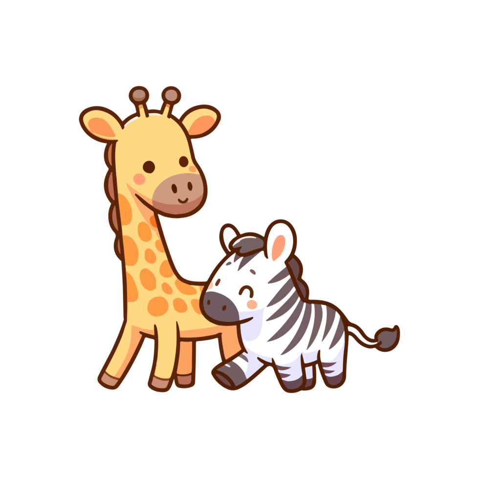 cute zebra and giraffe icon character png