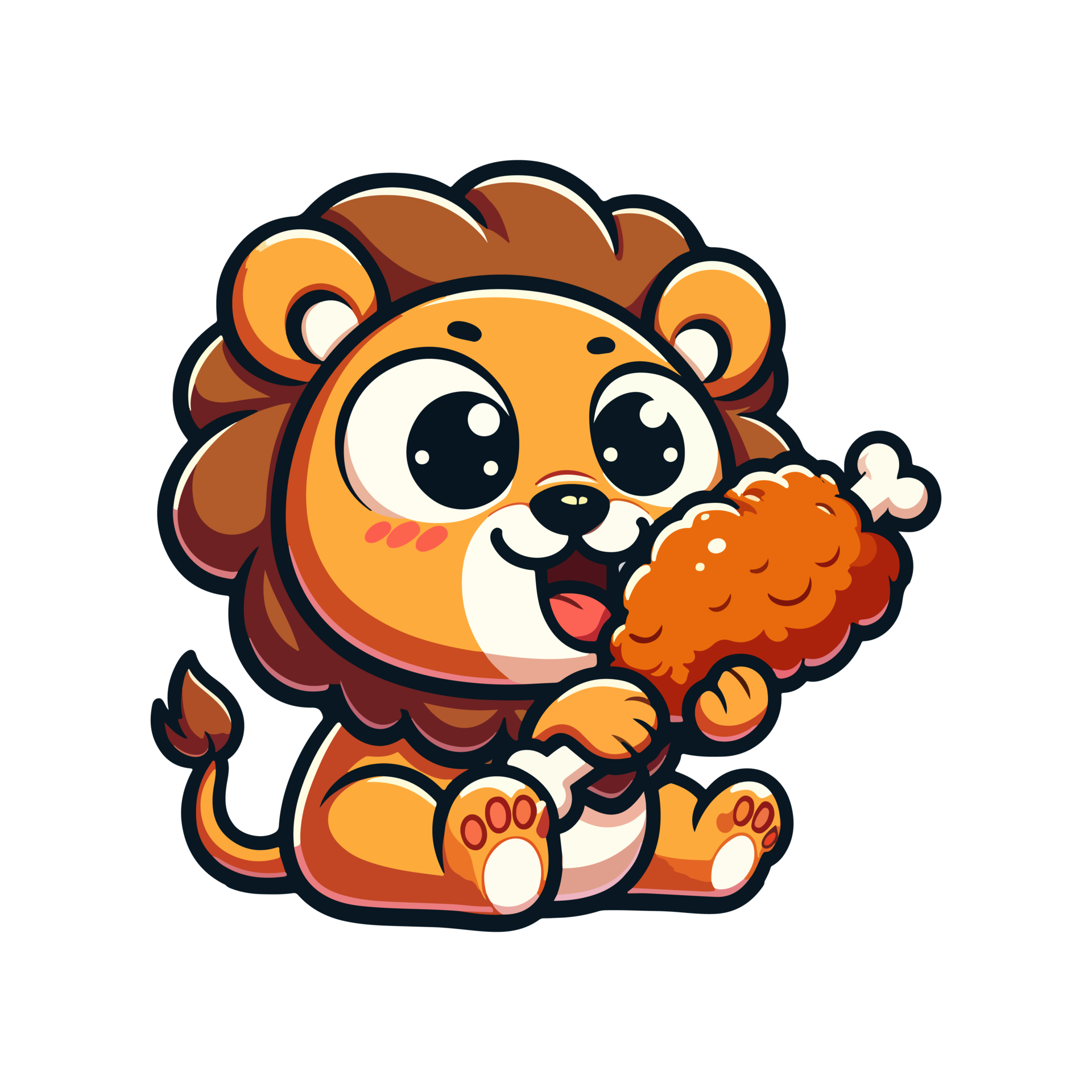 cute lion eating fried chicken thighs icon character 46353321 PNG