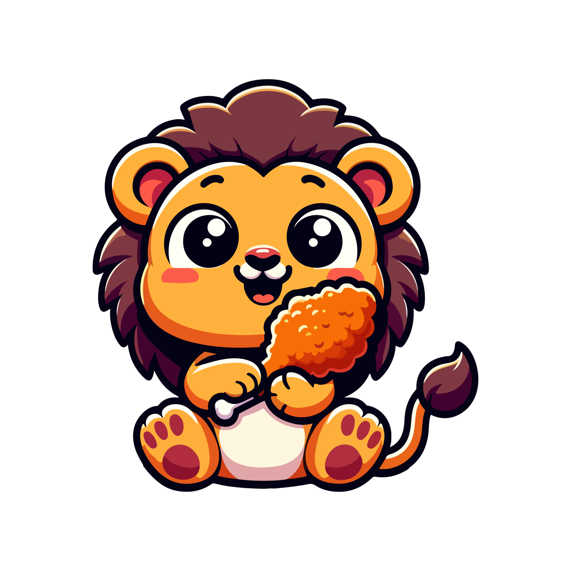 cute lion eating fried chicken thighs icon character 46353357 PNG