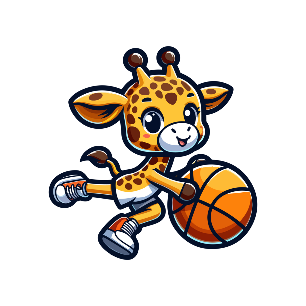 cute giraffe playing basketball icon character png