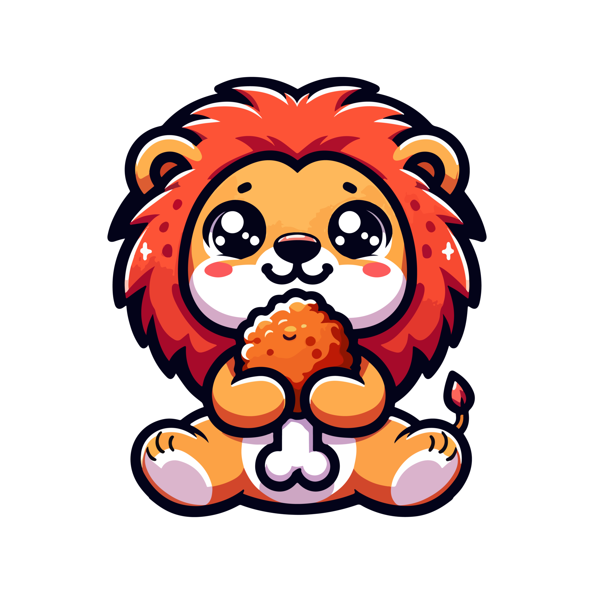 cute lion eating fried chicken thighs icon character 46353370 PNG