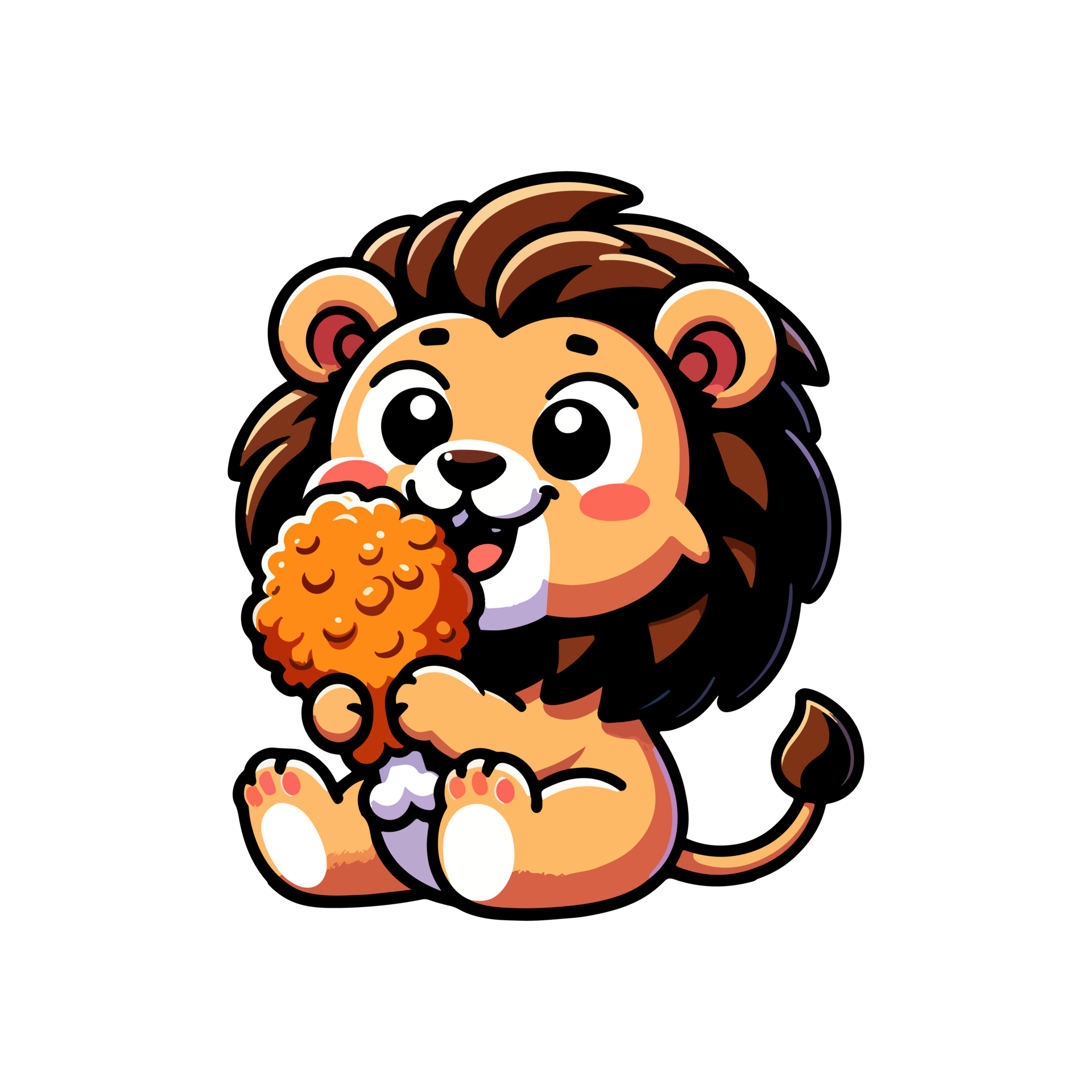 cute lion eating fried chicken thighs icon character 46353371 PNG