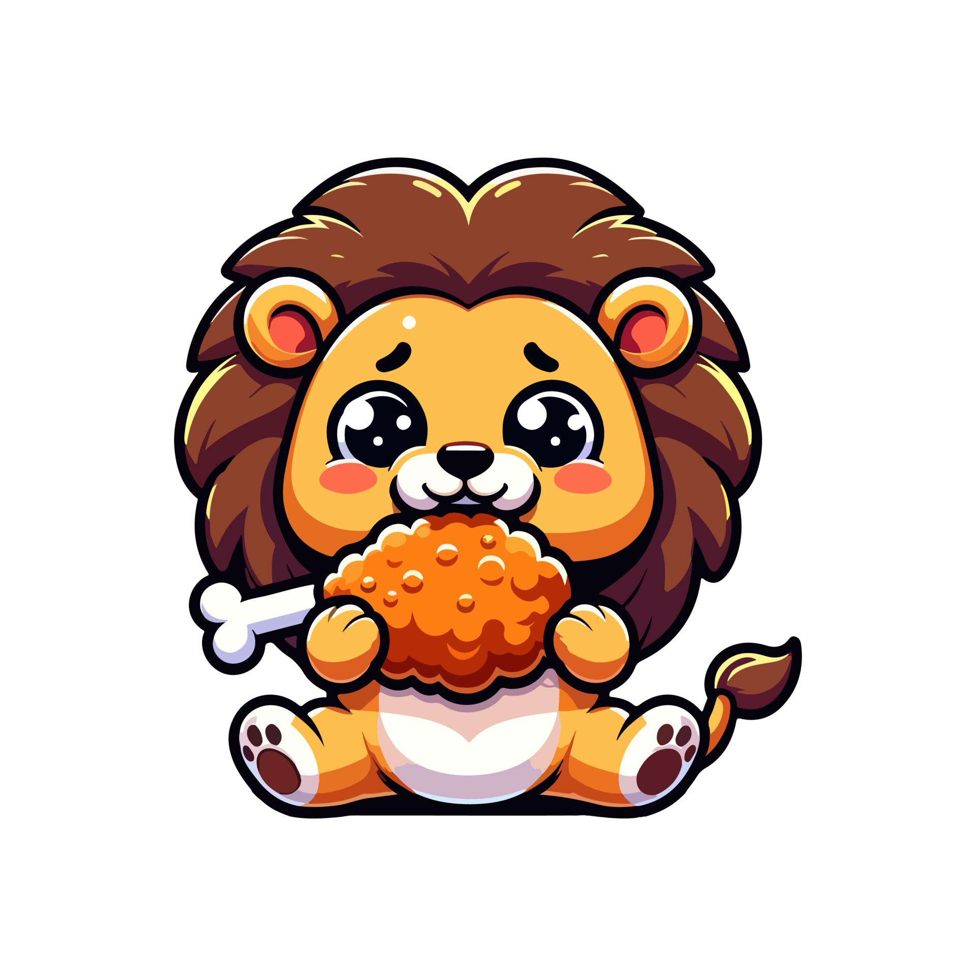 cute lion eating fried chicken thighs icon character 46353382 PNG