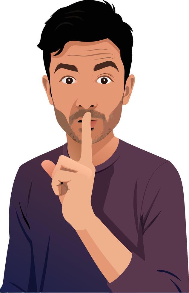 A person who makes a sign of silence with his finger vector
