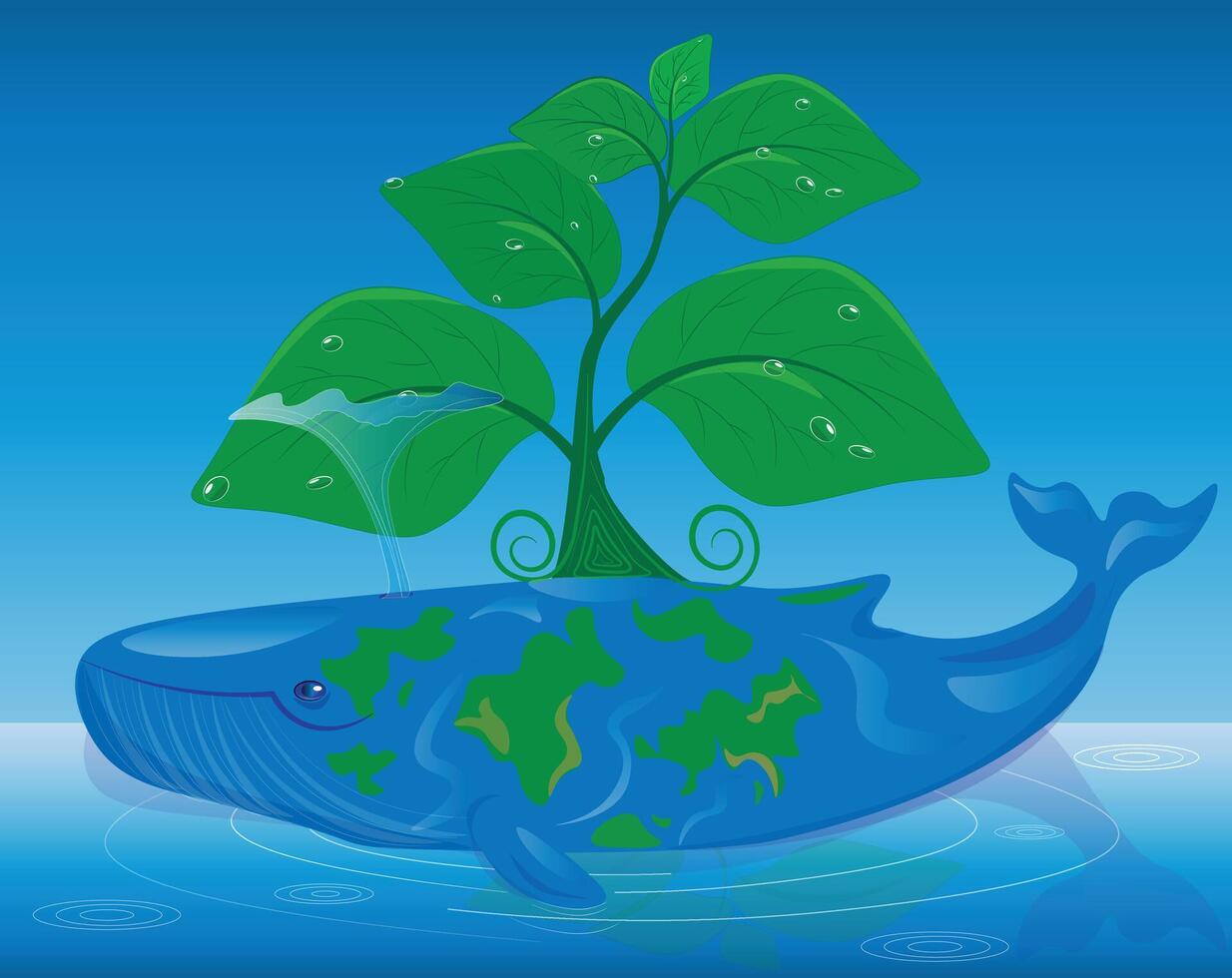 the ecology of our world. The whale personifies the planet earth in the ocean, an ecology tree grows on it. Let s save our beautiful nature together. vector